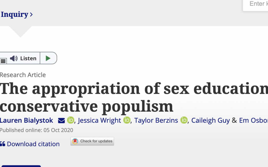 New Journal Article: “The Appropriation of Sex Education by Conservative Populism”